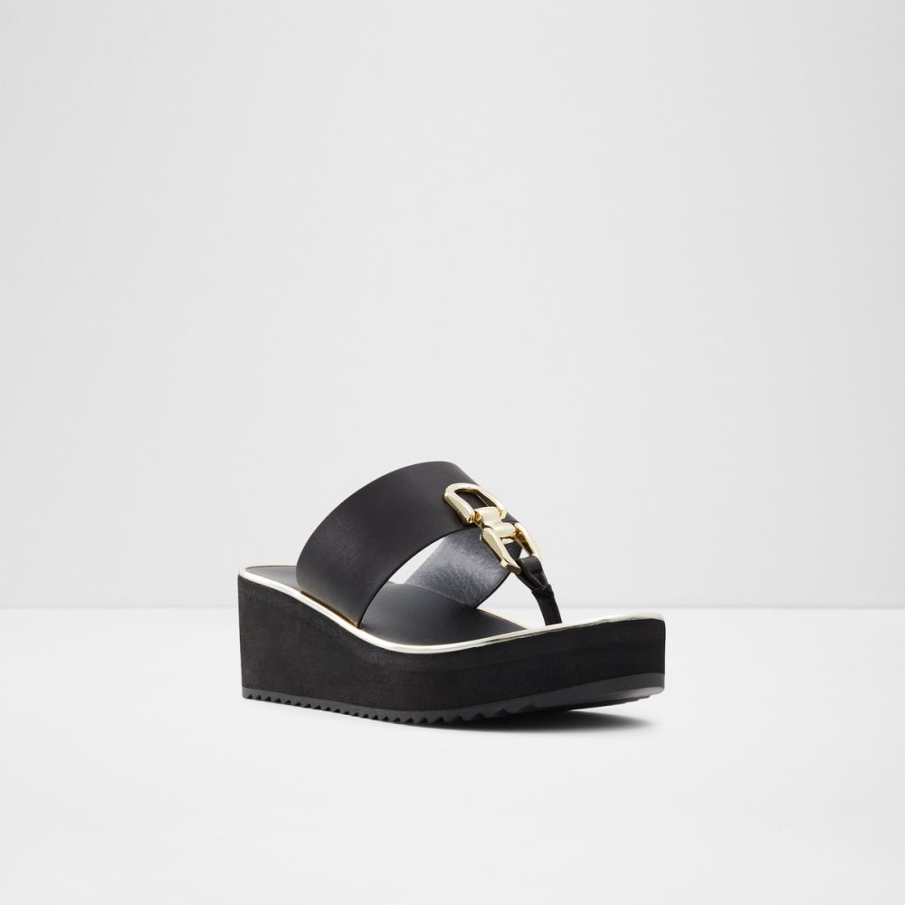 Sandalias Aldo Toea Tanga Sandal - Wedge Negros | 89ATSIHVJ